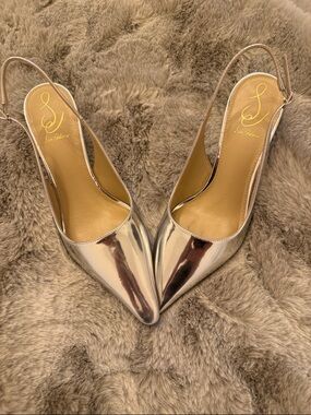 Sam Edelman Metallic Silver Pointed-Toe Slingback Pumps